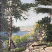 Paysage méditerranéen, vue sur mer, huile sur toile signée