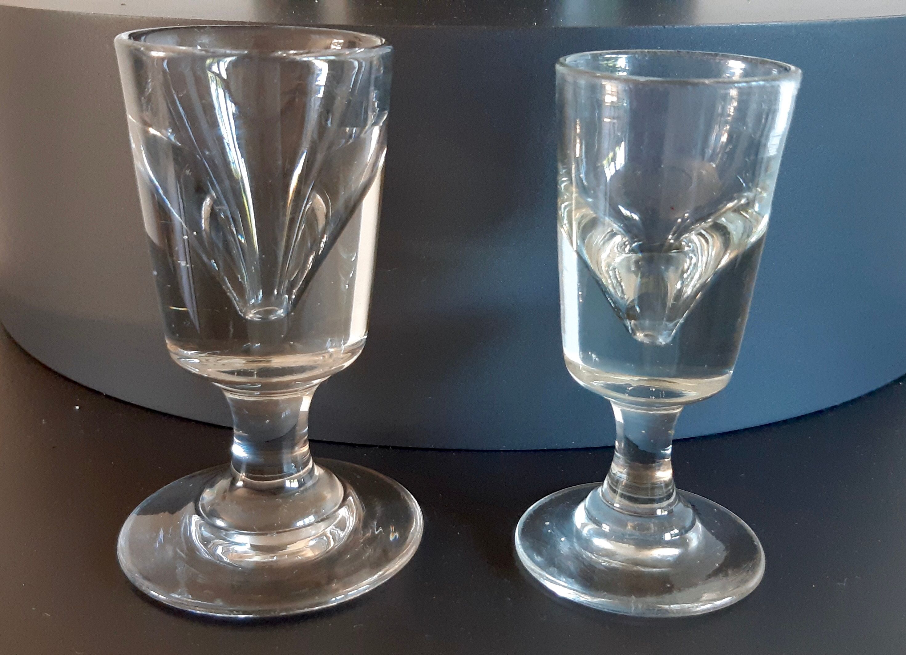 Duo of absinthe glasses thick bottoms artisanal manufacture late nineteenth century