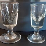 Duo of absinthe glasses thick bottoms artisanal manufacture late nineteenth century