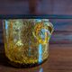 Small vase or amber bubbled glass tealight holder