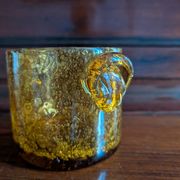 Small vase or amber bubbled glass tealight holder