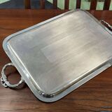 Rectangular tray with LOUIS XVI style handles in silver-plated metal, work from the 1950s