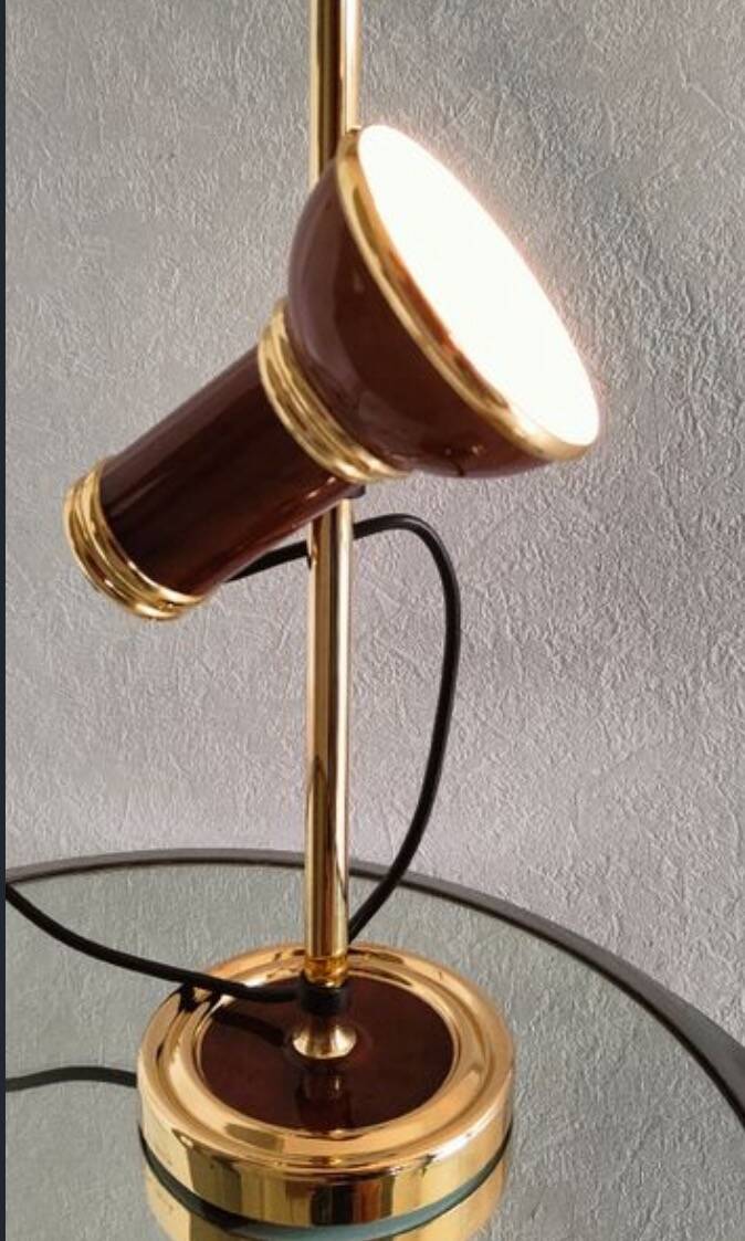 Vintage 1980s brass and imitation wood lamp