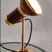 Vintage 1980s brass and imitation wood lamp
