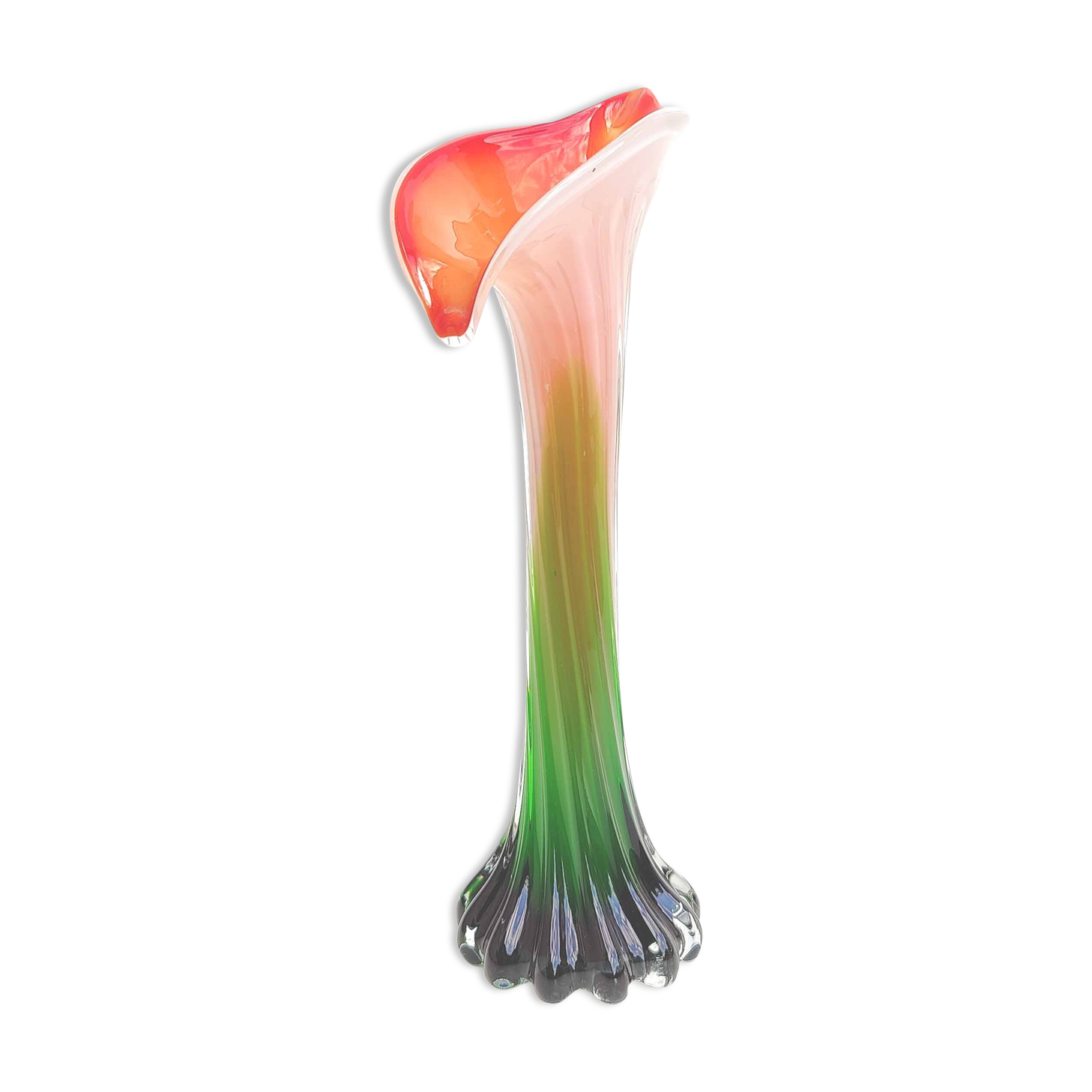 Vase soliflore en verre soufflé forme fleur vert et rouge