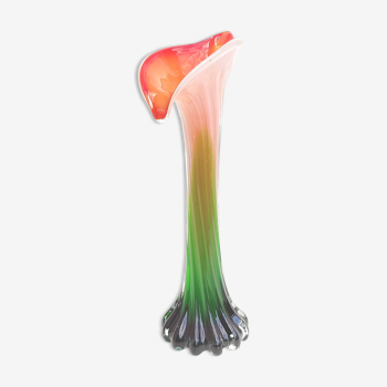 Vase soliflore en verre soufflé forme fleur vert et rouge
