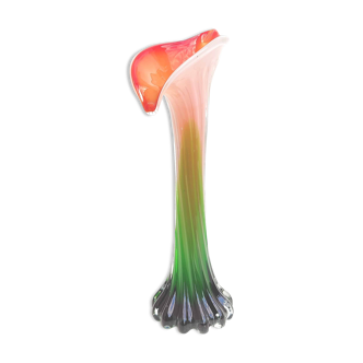 Vase soliflore en verre soufflé forme fleur vert et rouge