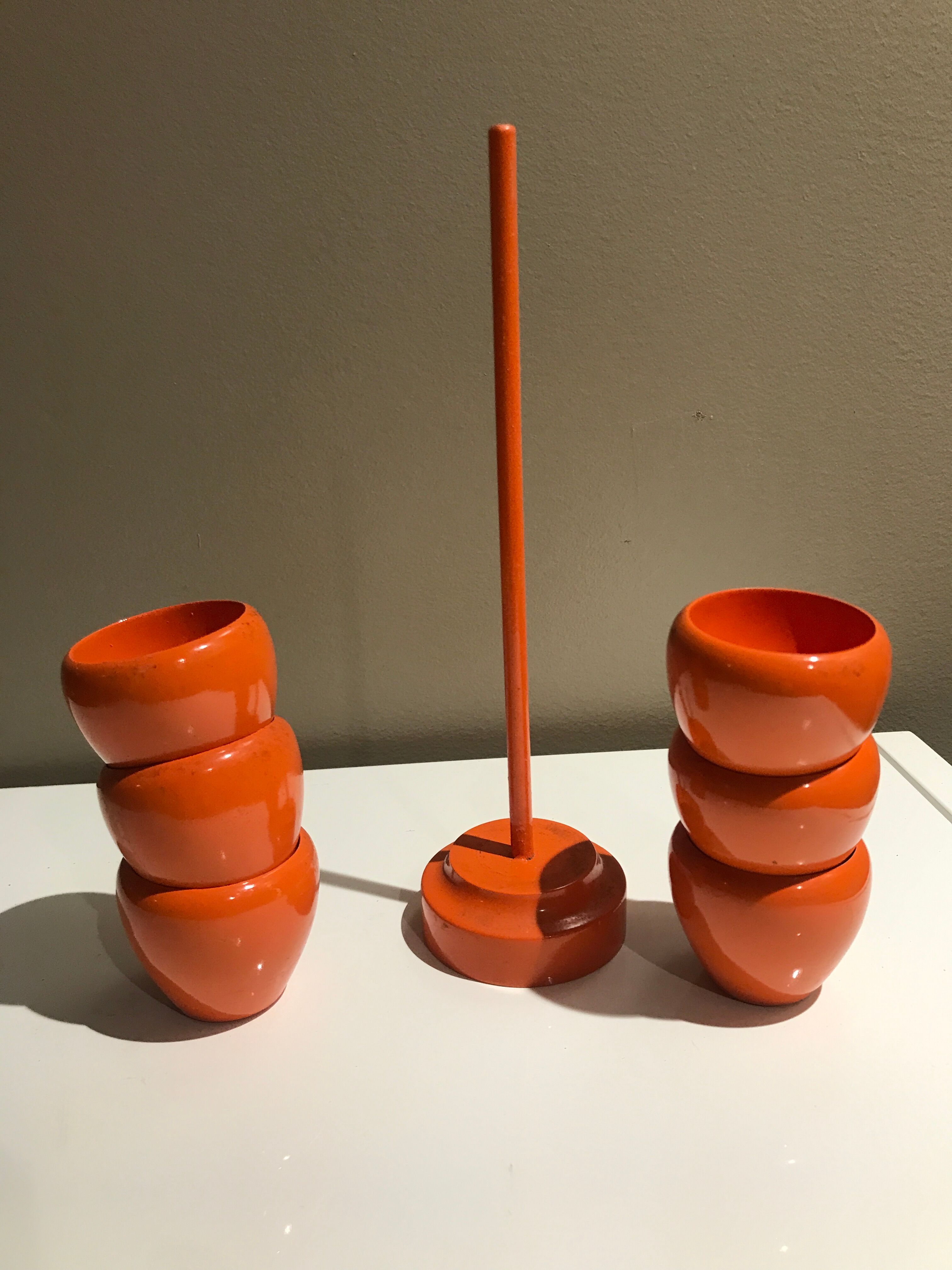 6 orange wooden coquetiers