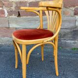 Pair of vintage 80s thonet Baumann style curved wood restaurant armchairs