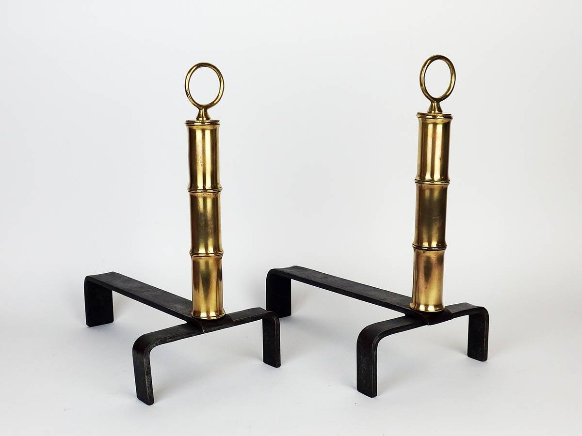 Pair of andirons by Jacques Adnet