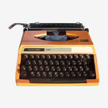 Silver reed orange and black typewriter with bag