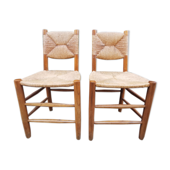 2 chaises paillées bauche modèle n°19 frêne par Charlotte Perriand 1950