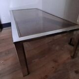 Table de salon en chrome, laiton et verre