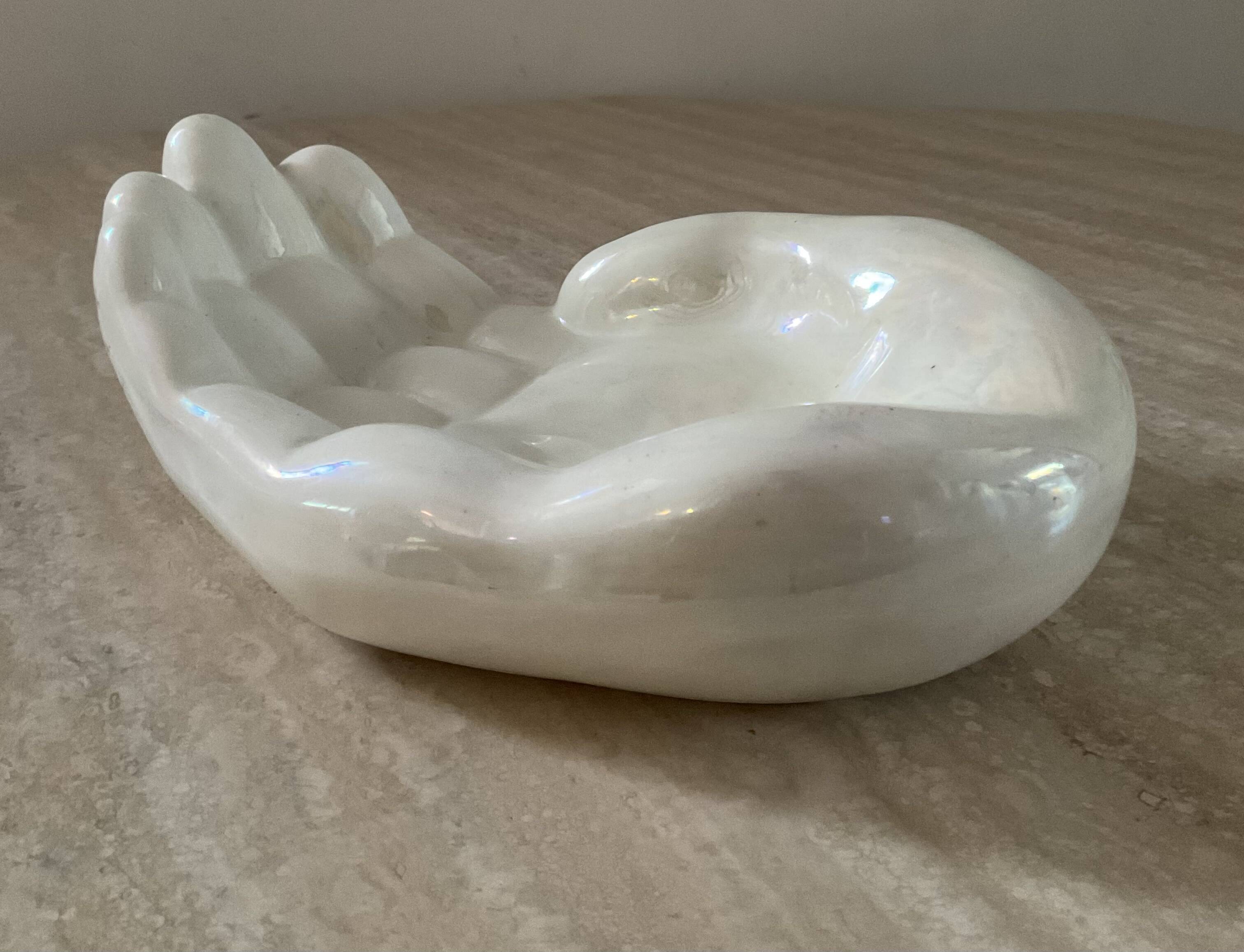 Large vintage hand tidy in iridescent enameled ceramic