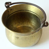 Brass planter with iron handle, vintage from the 1960s