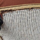 Antique brown velvet tub chair – turned legs and brass rings.