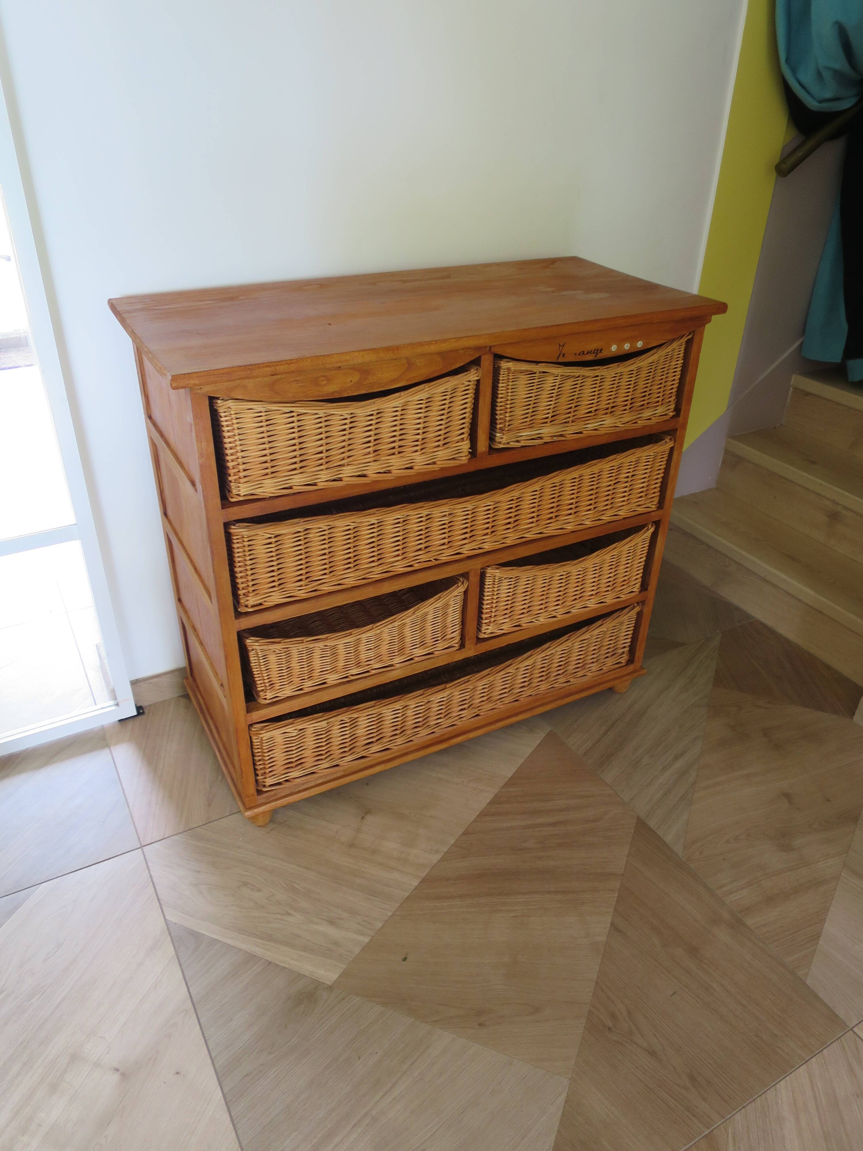 Storage furniture - wooden chest of drawers - 8 wicker drawers - bohemian countryside
