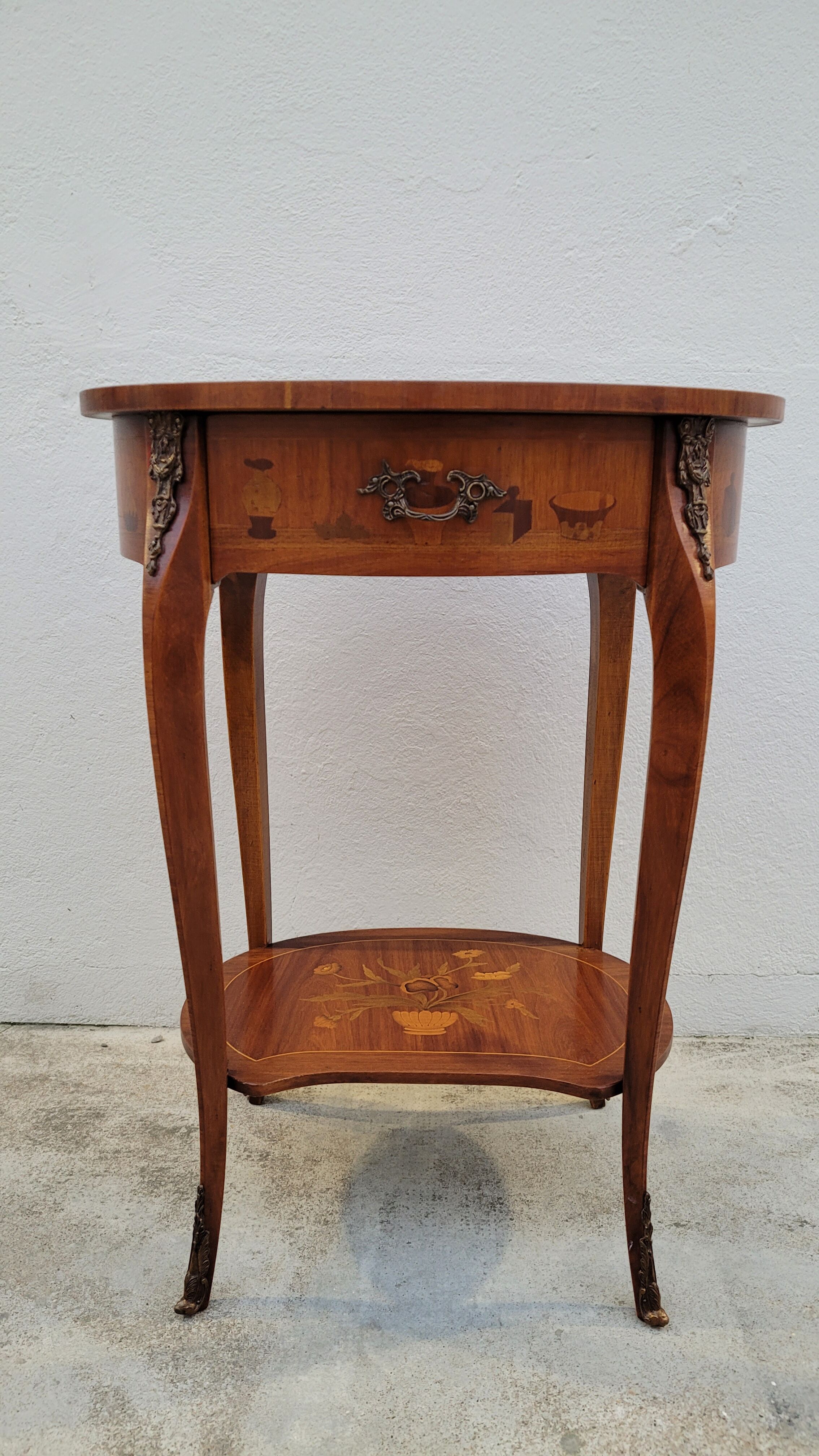 Louis xv style marquetry table Chinese scene