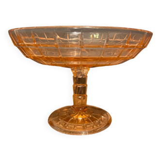 Coupe sur piédouche vintage en verre cristallin teinté signée Vercapel