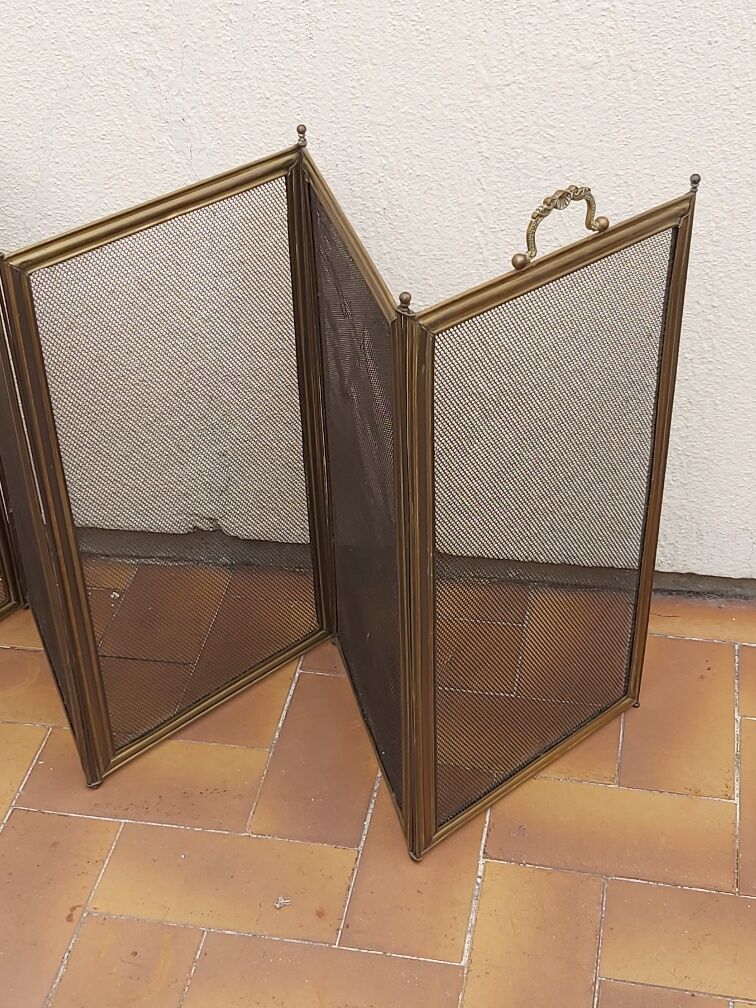 Ancient bronze and brass signed fire pare