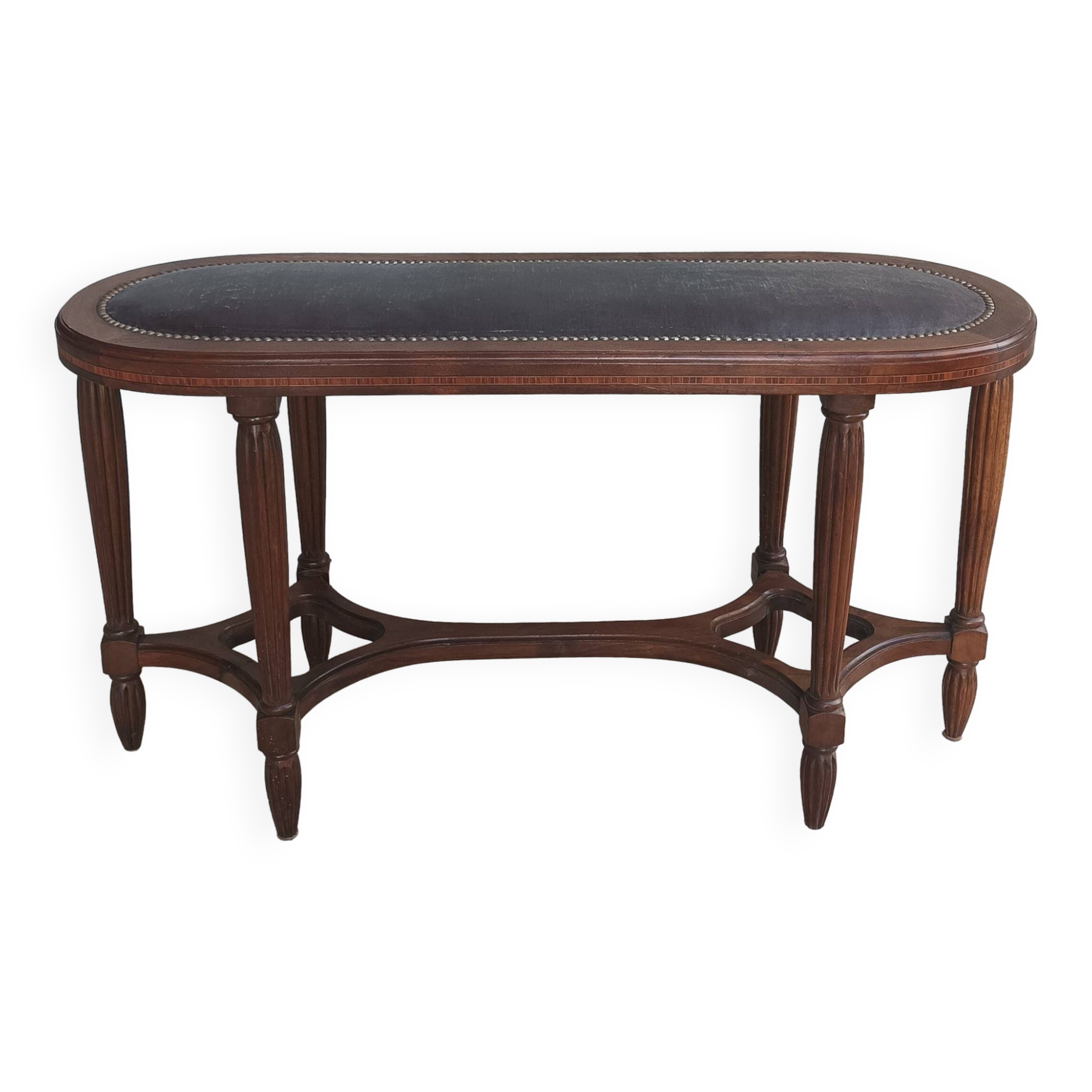 Art Deco stool bench in inlaid walnut