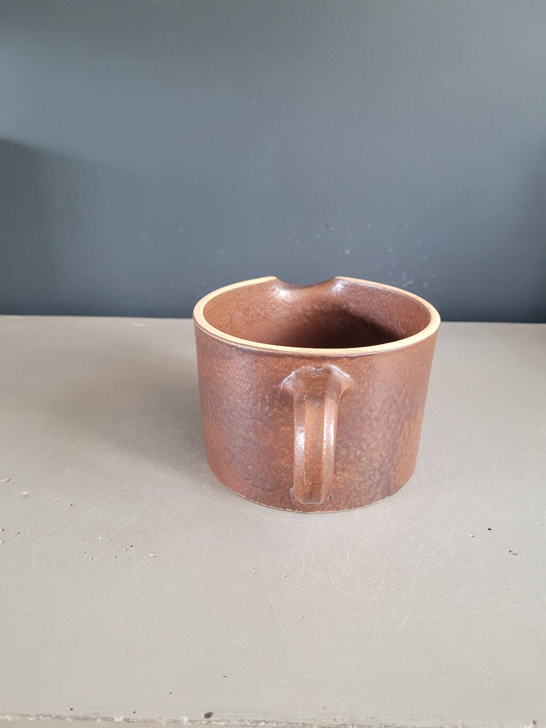 Pitcher - cream pot - in brown glazed earthenware