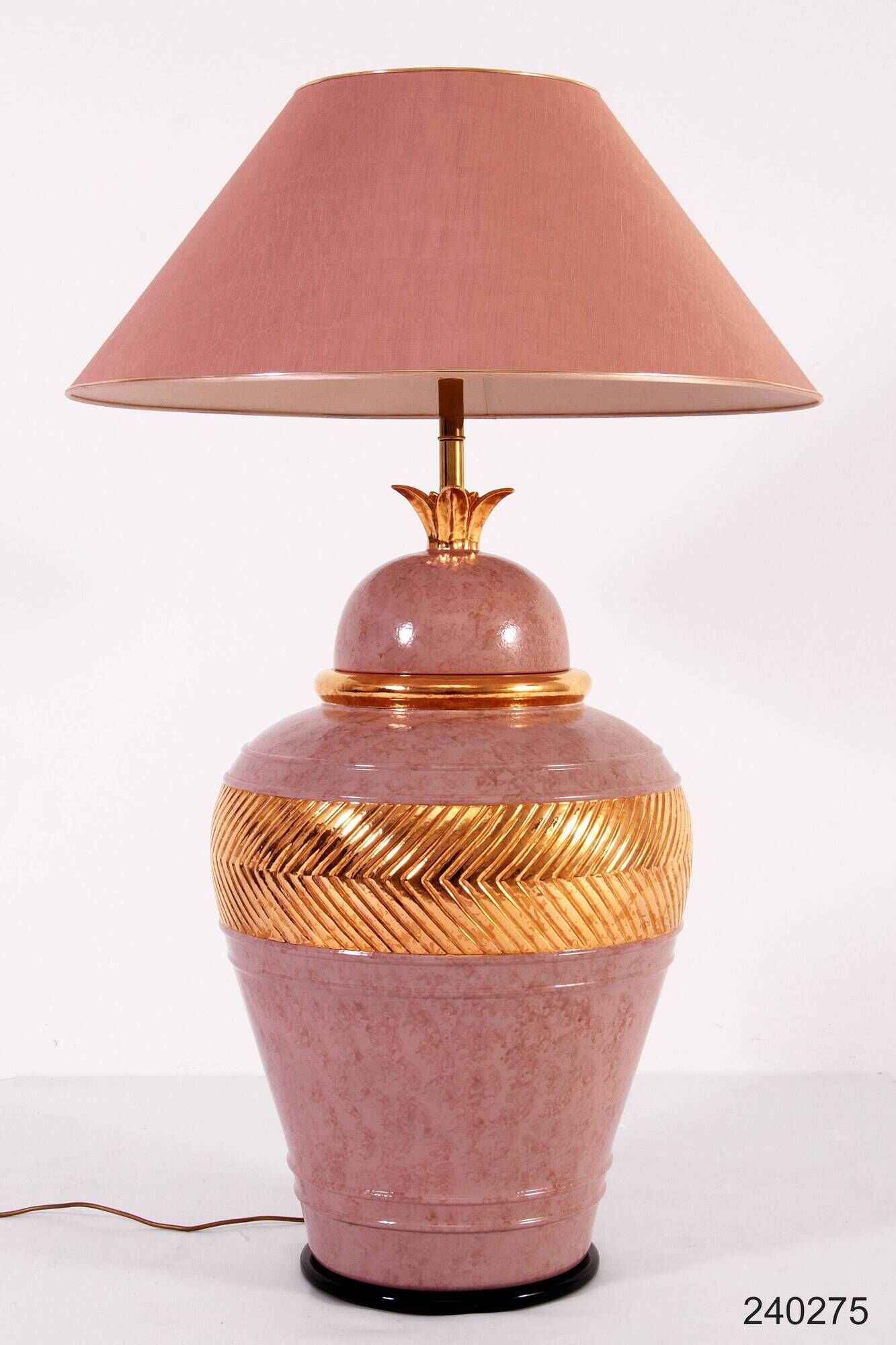 Large Italian Vintage Porcelain Lamp with Gold Detail