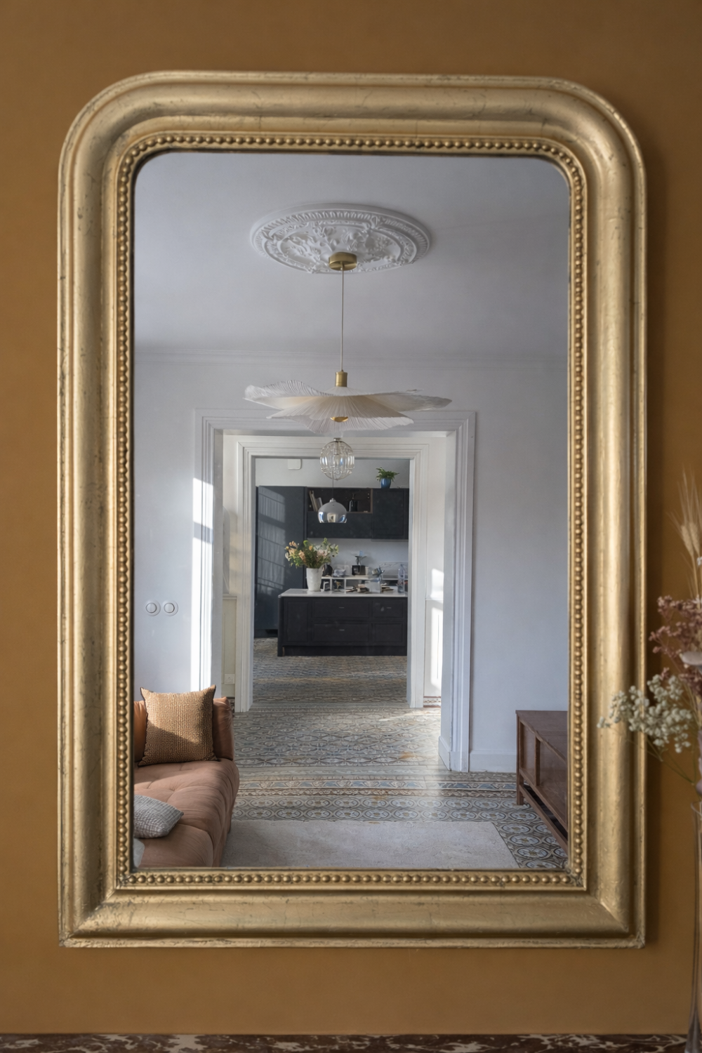 Large antique gilded mirror.