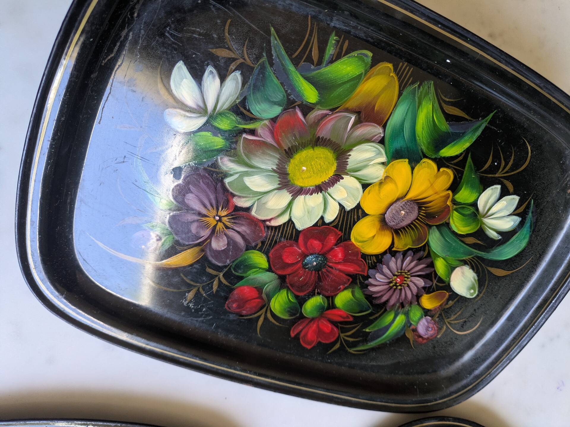 Set of antique Russian trays/Russian artisan USSR
