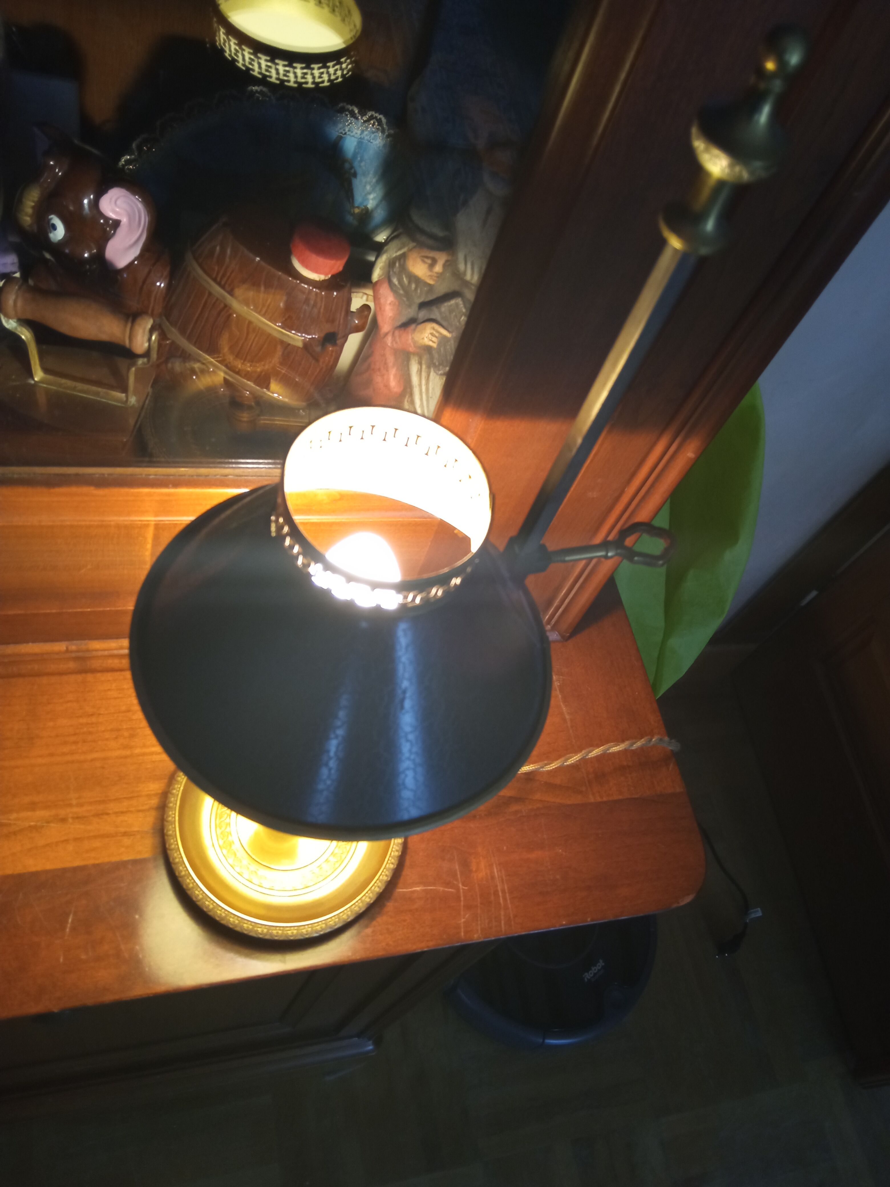 Lamp Bouillotte 1 arm of light bronze lampshade sheet metal empire style