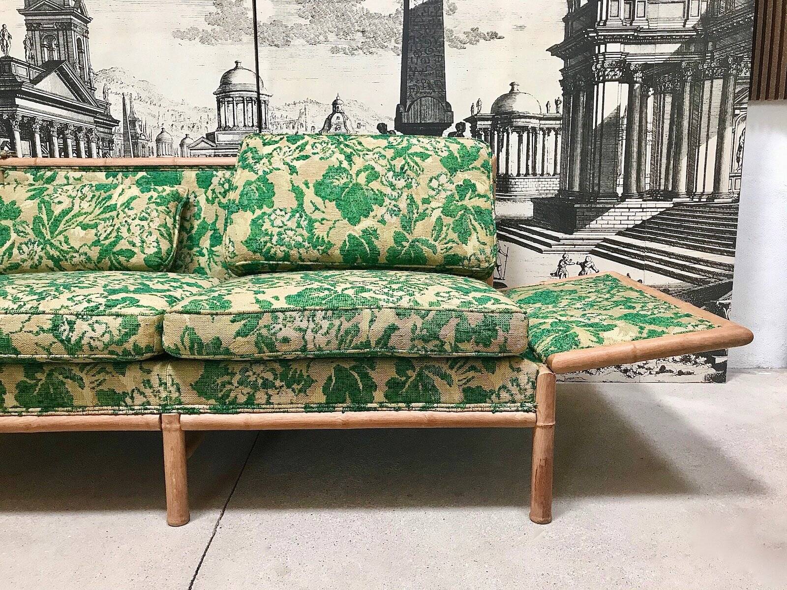Convertible Two-Seater Sofa / Daybed in Bamboo Style, France 1960s