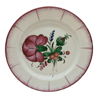 Old plate, earthenware, east of the France, floral decoration, combed edge