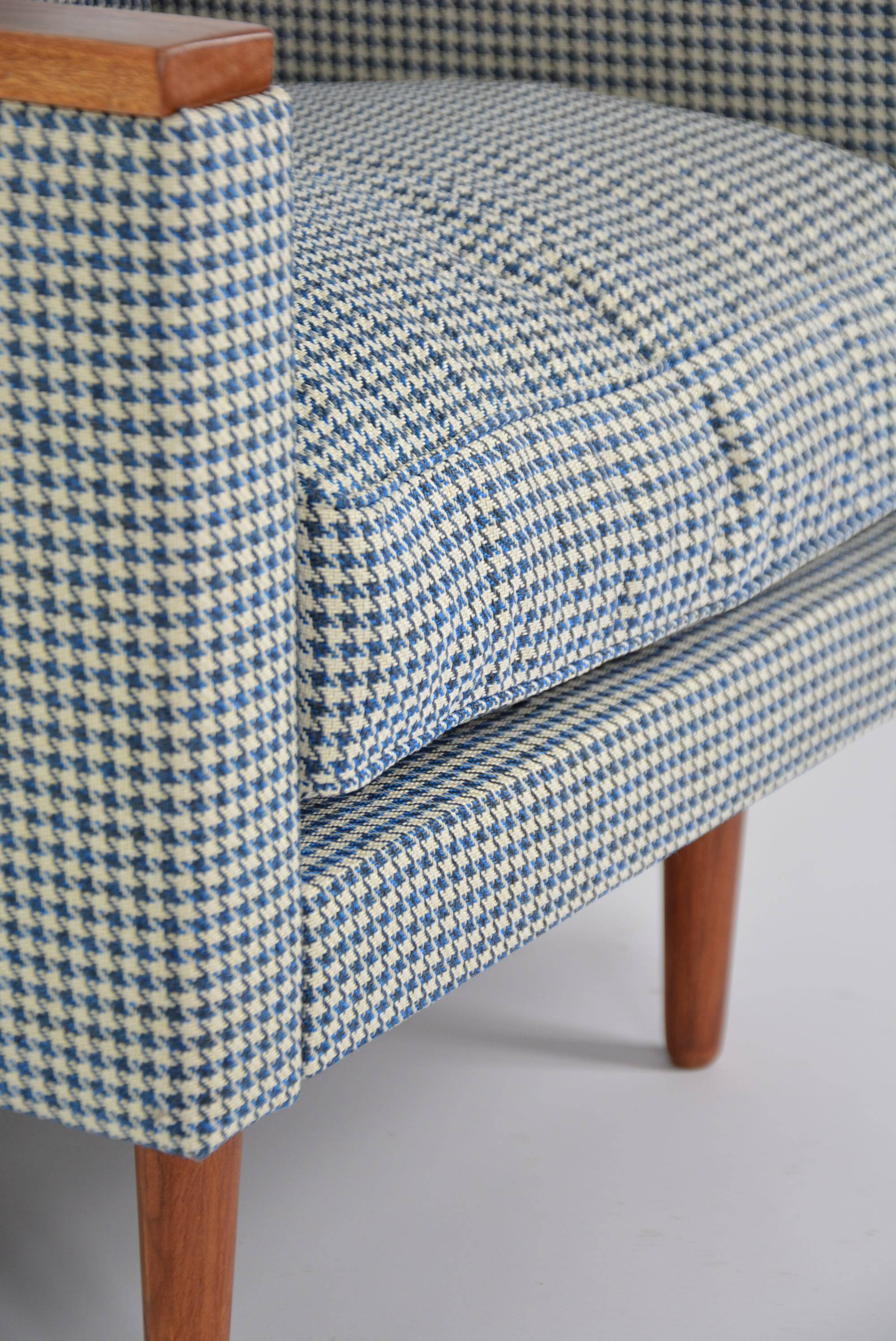 Blue houndstooth square armchairs