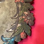 18th Century Rococo Venetian Polychrome and Mecca Lacquered Wooden Wall Sconces with Iron Arms, Set of 2