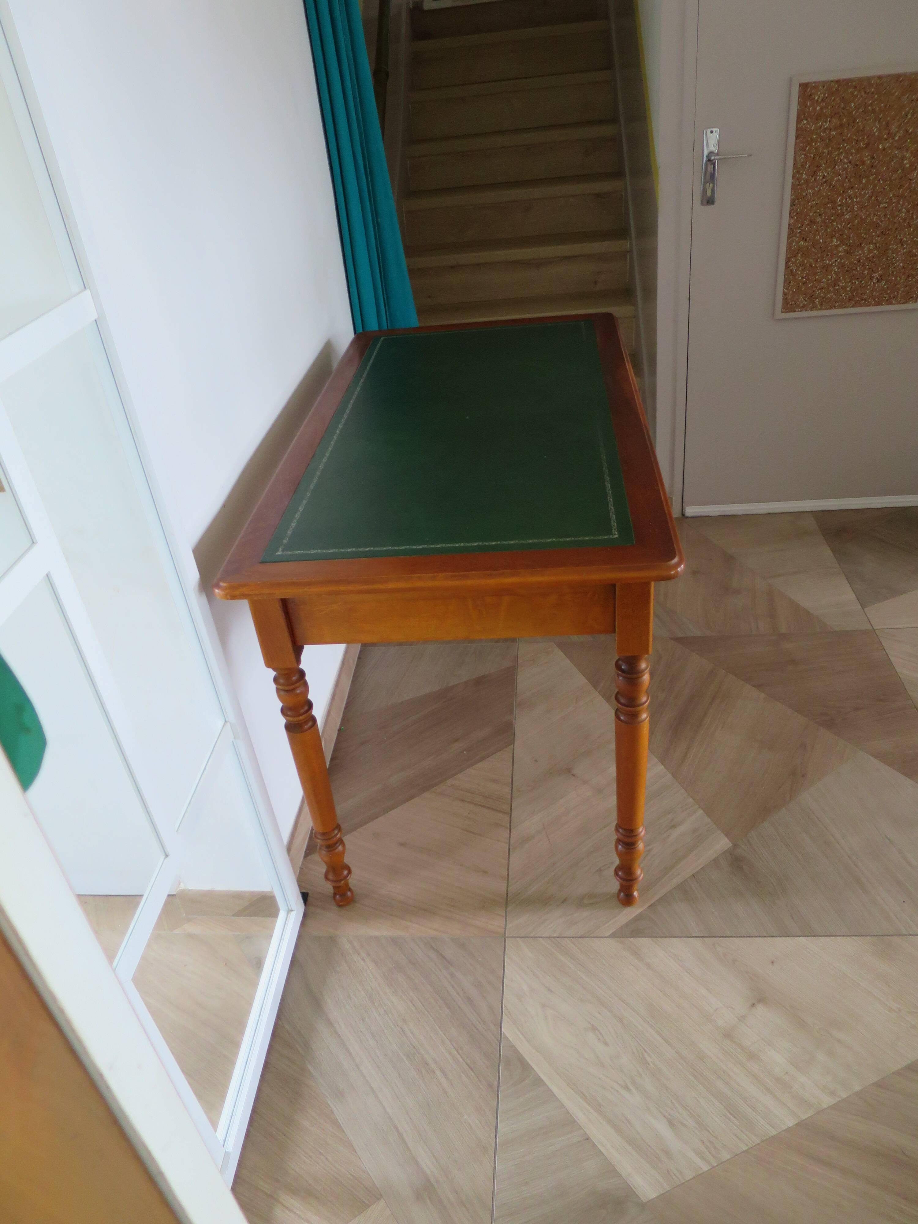 Minister's desk style L. Philippe – 2 drawers – cherry wood – faux leather desk mat