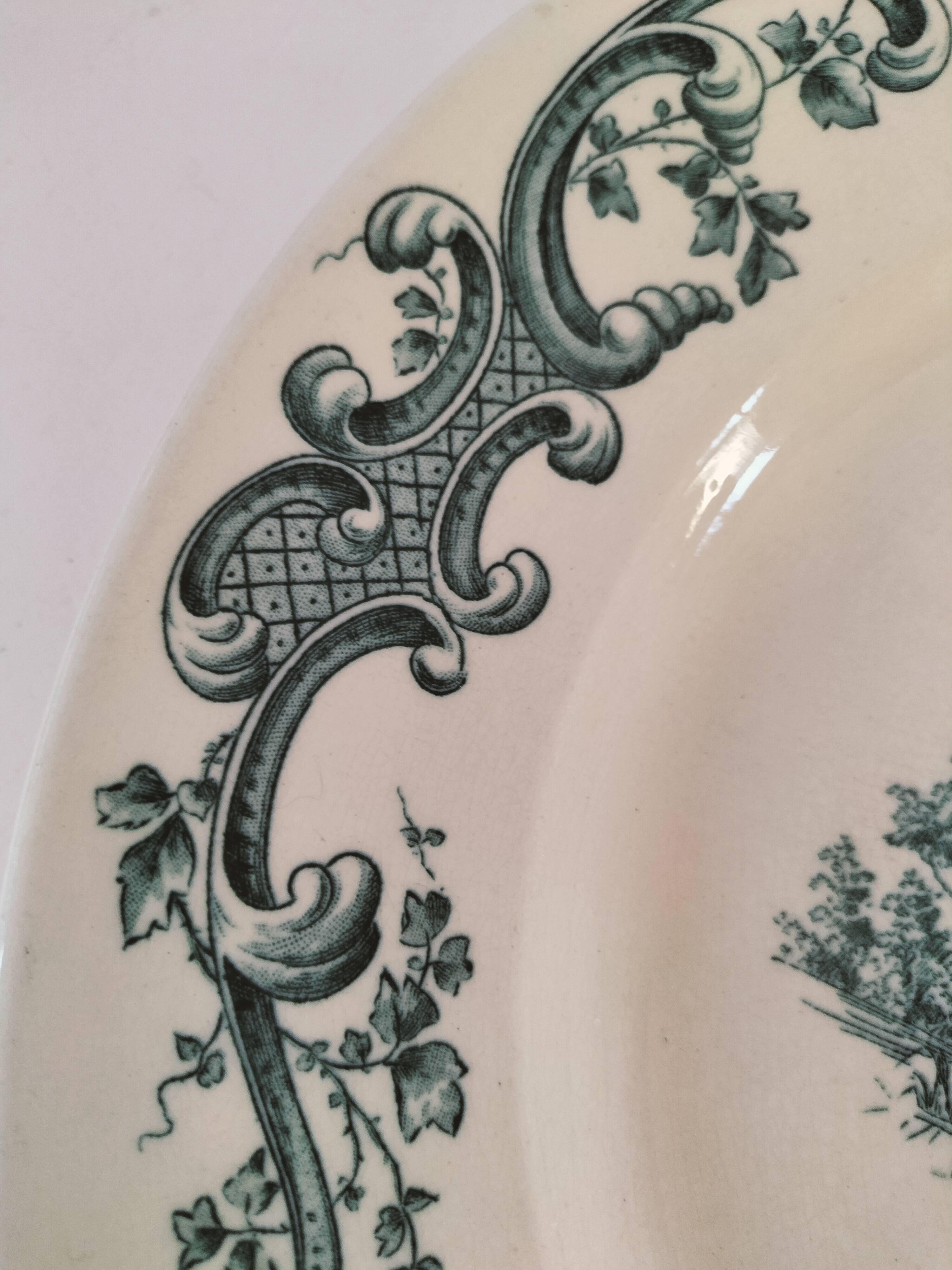 Large Longwy “Pompadour” blue-green plate – circa 1900