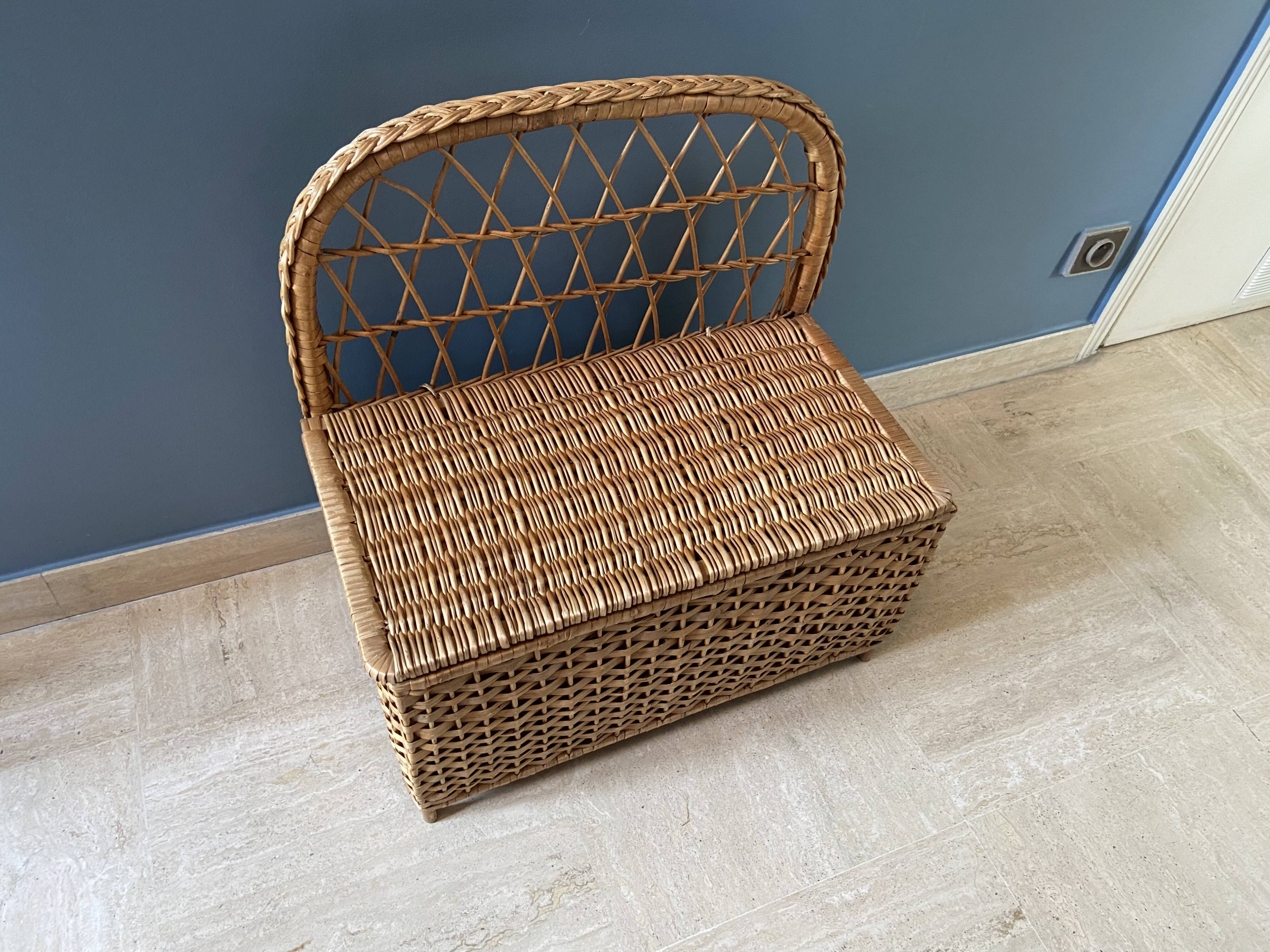 Vintage rattan bench toy chest