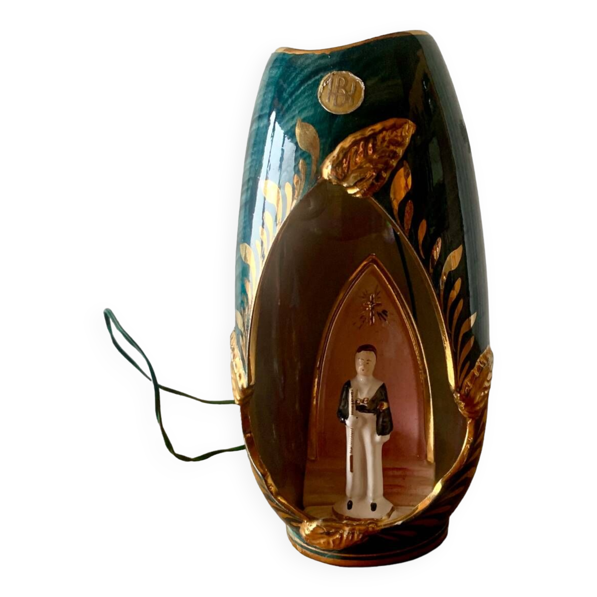 Old glazed ceramic bedside lamp - Bequet - Made in Belgium