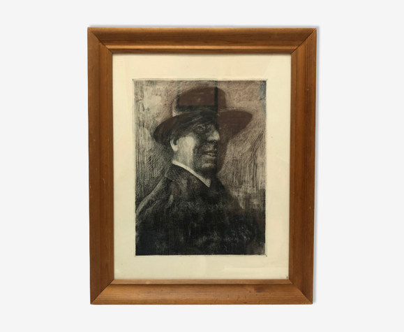 Gentleman portrait antique copper etching on paper drawing by emil zoir circa 1900s