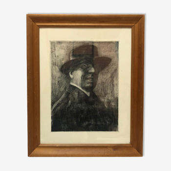 Portrait de gentleman gravure sur cuivre antique sur papier dessin par emil zoir vers les années 1900
