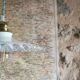 Vintage suspension in white lace opaline, sky blue cable.