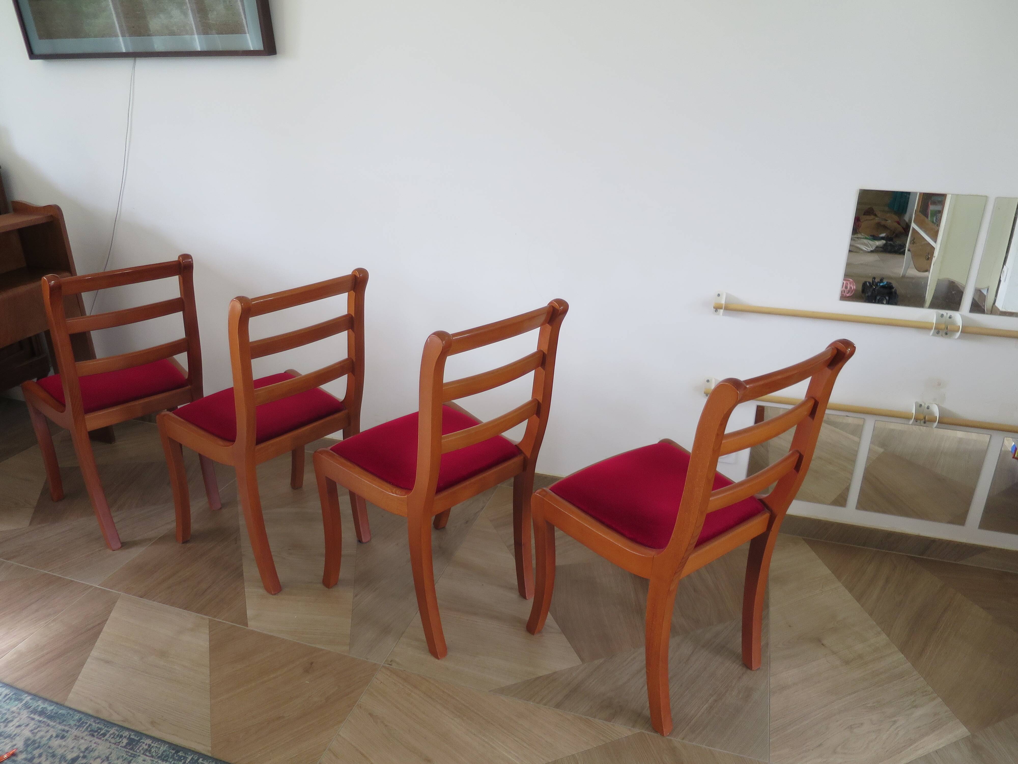 Solid cherry wood chairs and red velvet seat - Set of 4 - Louis Philippe style