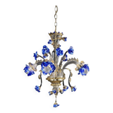 Venetian Blue and Gold Flowers Glass Chandelier