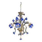 Venetian Blue and Gold Flowers Glass Chandelier