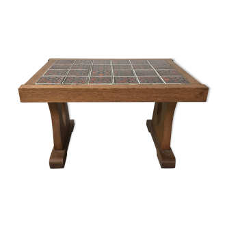 Ceramic and oak coffee table, Guillerme and Chambron, circa 1950