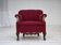 1950s, Danish armchair, red and light grey furniture wool, carved oak wood.