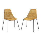 Set of 2 Gianfranco Legler Basket Chairs, 1950s Rattan Chairs, Mid Century.