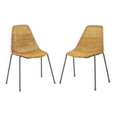 Ensemble de 2 chaises panier Gianfranco Legler, chaises en rotin des années 1950, style milieu de siècle.