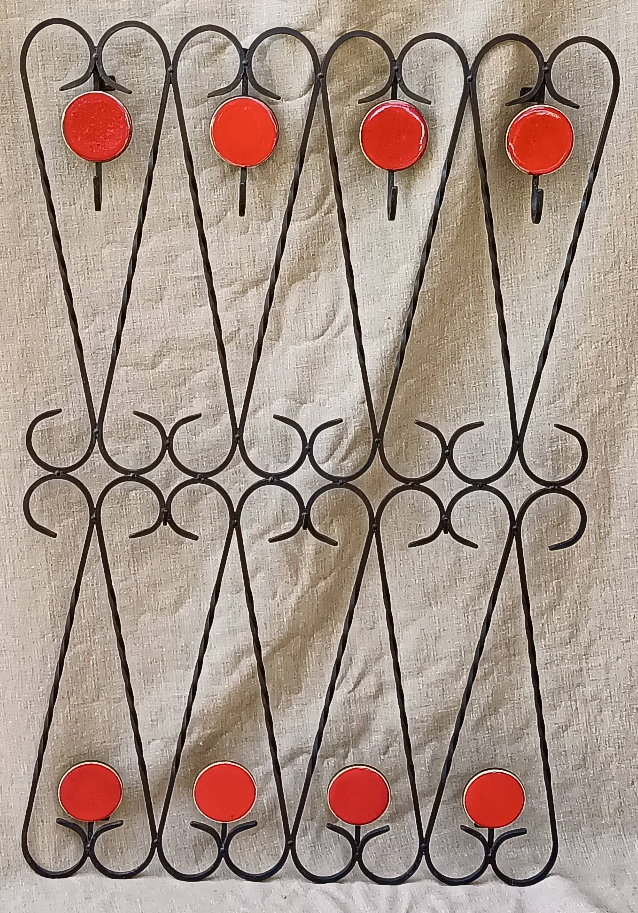 Coat hook, wrought iron and ceramic coat rack