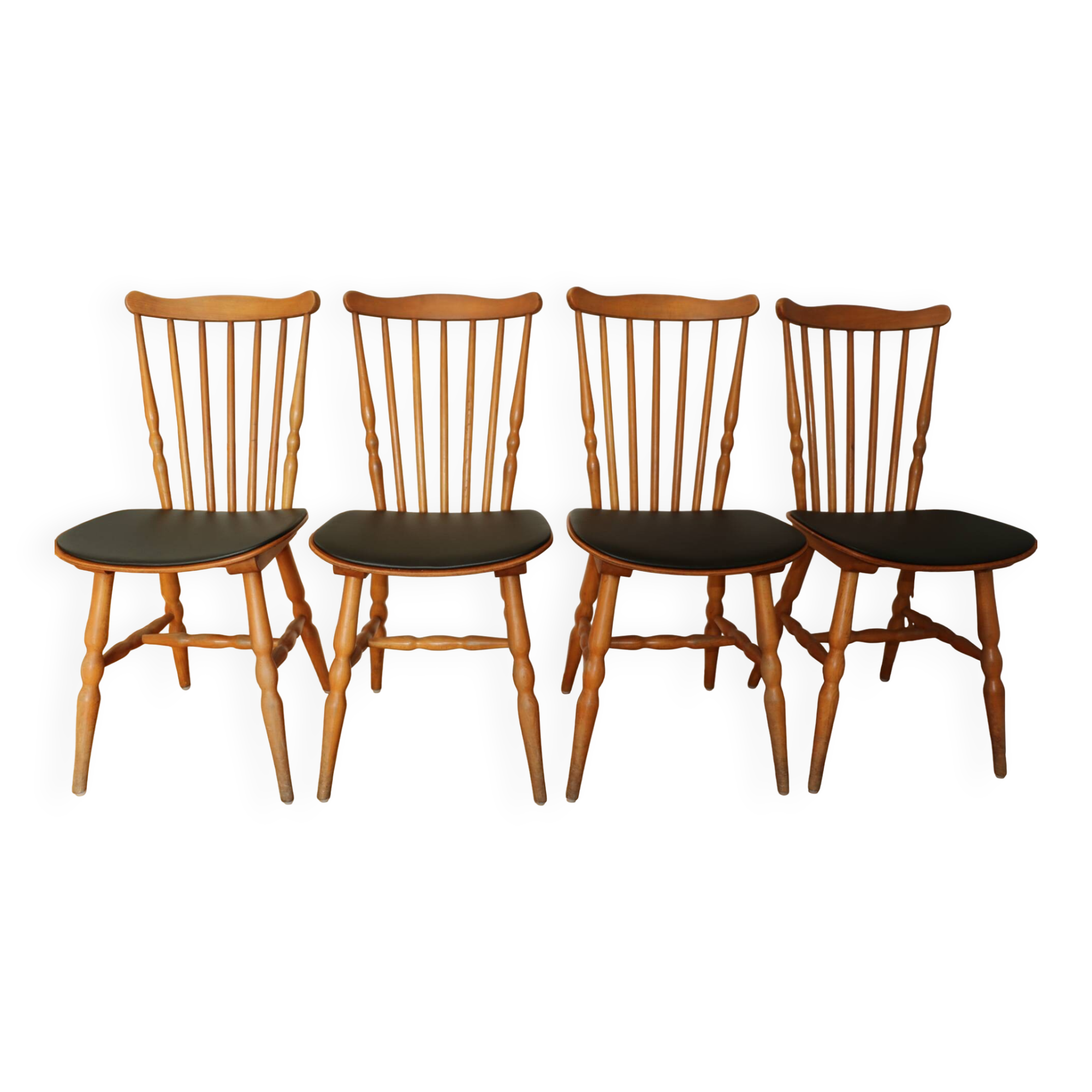 4 BAUMANN Tacoma chairs in black imitation leather and light beech